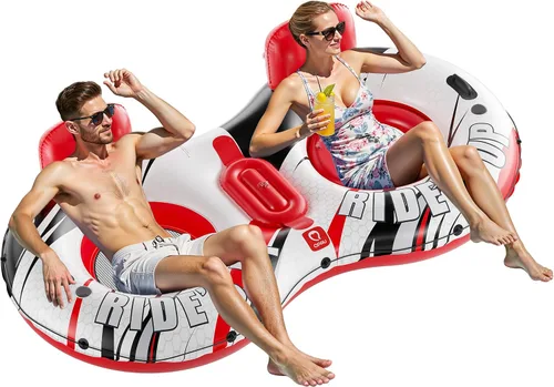 Miniatura 11 de QPAU Tubo inflable doble para río, 2 personas con capacidad de 660 libras, resistente a pinchazos de 93 pulgadas, flotador de río resistente, balsa