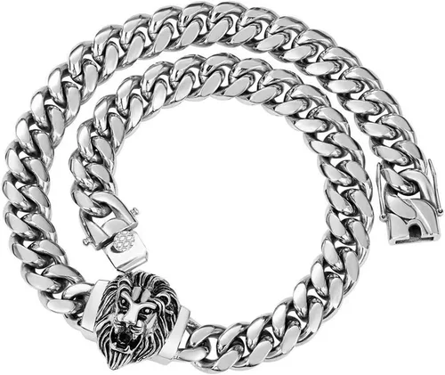 Miniatura 7 de Cadena de eslabones cubanos para hombre, gargantilla de león, collar de plata Hip Hop de 18 pulgadas, 20 pulgadas y pulsera de 8.5 pulgadas, juego