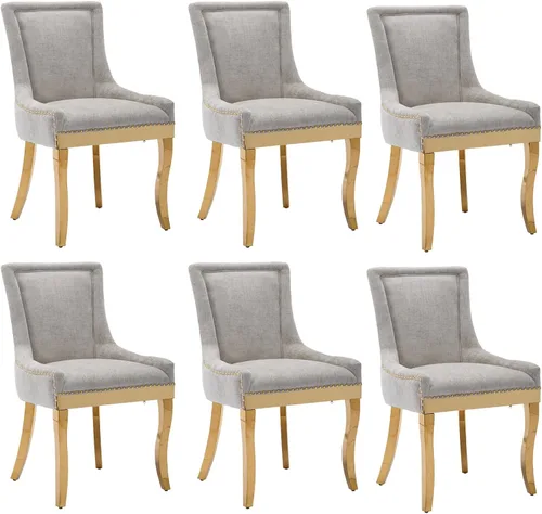Miniatura 24 de Aoowow Juego de 2 sillas laterales tapizadas vintage de tela, sillas de madera maciza para cocina, comedor con cabezas de clavo, patas de madera