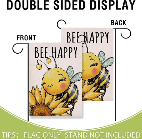 Miniatura 3 de Artofy Bandera decorativa pequeña para jardín de primavera y verano con diseño de abejorros y girasoles, flor feliz de abeja, decoración exterior