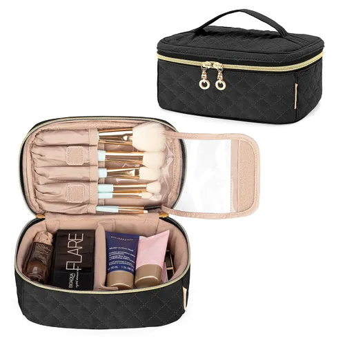 Miniatura 8 de Teamoy Estuche de viaje para brochas de maquillaje, bolsa organizadora de maquillaje con asa para brochas de maquillaje (hasta 8 pulgadas) y Negro