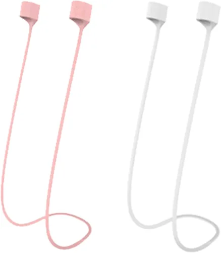 Correas magnéticas antipérdida para AirPods, cuerda de cuello de silicona suave y colorida para deportes 1er Blanco/Rosa