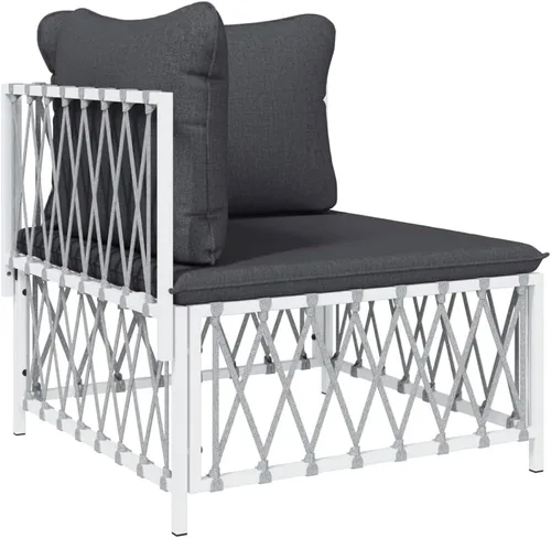 Miniatura 5 de Garden Lounge Set Outdoor Patio Furniture with Corner Sofa, Middle Sofa & Footstool, Modern White Textilene Fabric & Powder-Coated Steel for
