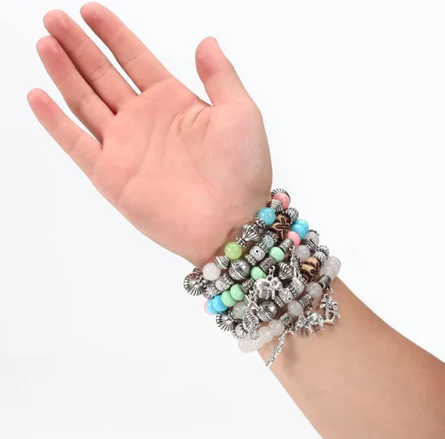 Miniatura 5 de Twinfree Pulseras bohemias para mujer, pulsera elástica de cuentas de colores multicapa con dije de joyería