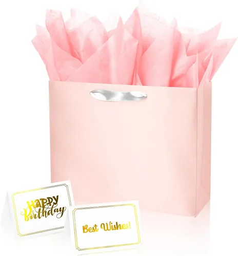 Miniatura 15 de Bolsa de regalo beige con papel de seda de color sólido sedoso para mujeres y hombres, boutique, cumpleaños, aniversario, boda, 13 pulgadas