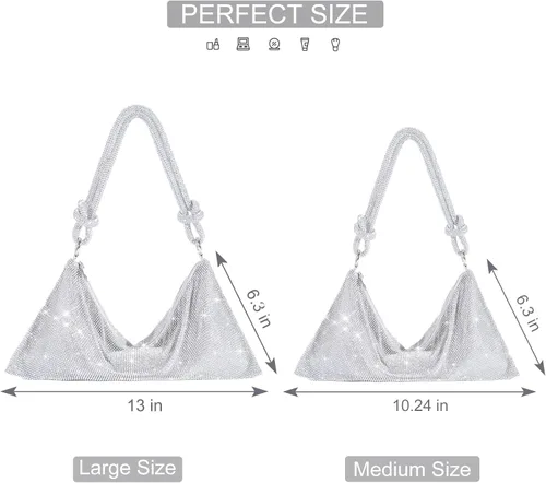 Miniatura 6 de Bolso de noche brillante con diamantes de imitación, bolso de noche con purpurina plateada para mujer, bolso Hobo