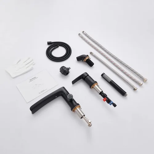 Miniatura 7 de Wowkk Grifo de Bañera Cascada de Bañera Romana Negro Montaje en Cubierta Grifos de Bañera de Latón Relleno de Bañera Grifos de Baño con Ducha de Mano