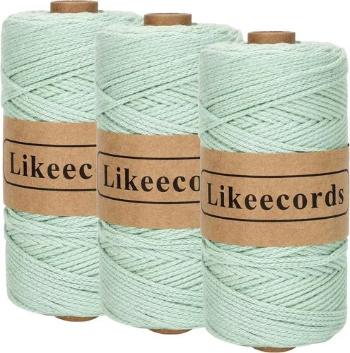 Miniatura 57 de Likeecords Cuerda de algodón 100% hilo de ganchillo de 0.079 pulgadas, cuerda trenzada de macramé, cuerda de macramé, hilo de ganchillo para regalo