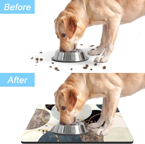 Miniatura 6 de Rnivvi Tapete de comida para perros, 12" x 19" bohemio absorbente, tapete para tazones de perros y gatos para comida y agua, bonita alfombra de goma