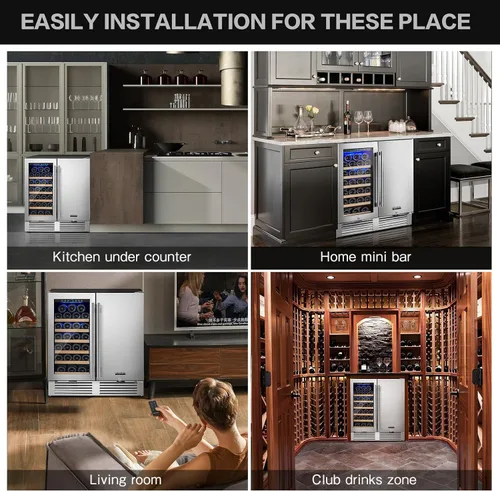 Miniatura 7 de BODEGA Refrigerador de vino y bebidas independiente de 30 pulgadas. Refrigerador de vino de acero inoxidable de doble zona bajo mostrador, enfriador