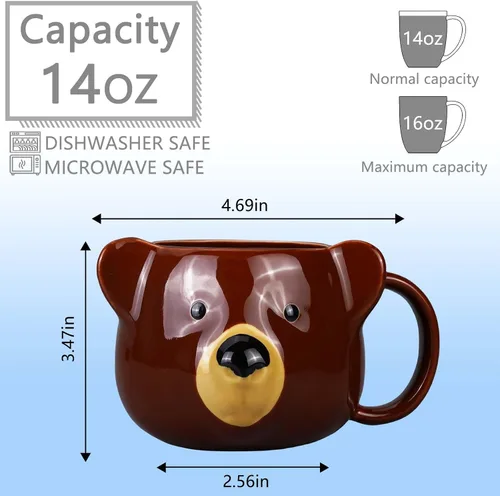 Miniatura 2 de Taza de Oso de 14 oz Taza de Café de Cerámica Taza de Té de Porcelana 3D para Mujeres y Hombres - Regalos de Oso Kawaii para Navidad, Inauguración