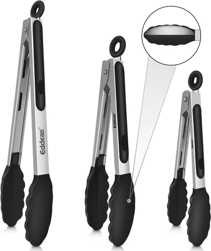 Miniatura 22 de Pinzas para cocinar – Pinzas de cocina de acero inoxidable de 600 grados resistentes al calor, pinzas de bloqueo de metal resistente, perfectas