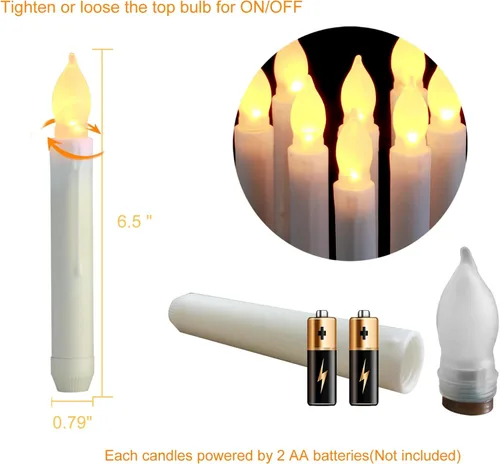 Miniatura 5 de Amagic 12 velas LED cónicas sin llama, sin control remoto, velas flotantes mágicas colgantes, candelabros a pilas, velas falsas eléctricas