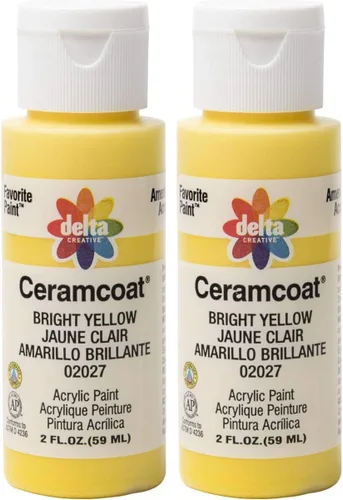 Delta Creative Ceramcoat - Pintura acrílica en varios colores (2 onzas), 2027, amarillo brillante (paquete de 2)