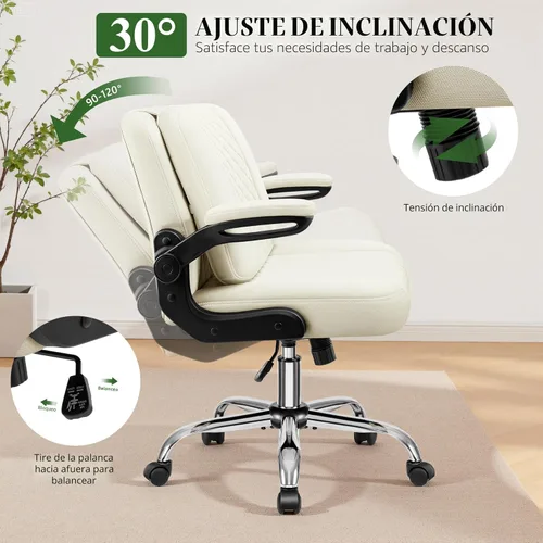 Miniatura 5 de Silla de oficina Criss Cross con respaldo abatible 2 en 1 – Silla ergonómica de cuero PU para sentarse en el suelo, altura ajustable, giro de 360°
