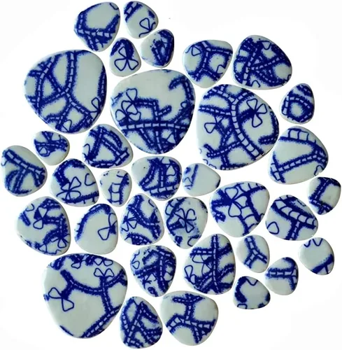 Miniatura 20 de Azulejos de mosaico de cerámica de 1 libra, color aleatorio, tamaño mixto, forma ovalada, piezas de cerámica de mosaico para manualidades