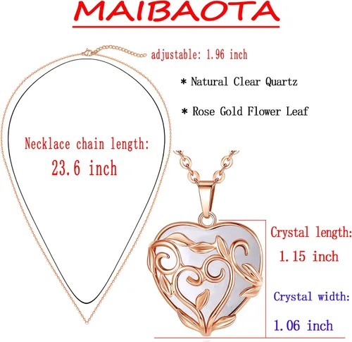 Miniatura 5 de MAIBAOTA Collar de punto de cristal curativo envuelto en flores, collares con dije de piedra de cristal natural, joyería de cuarzo reiki para mujer