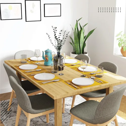 Miniatura 2 de Encasa XO Juego de 6 manteles individuales de comedor, color amarillo escalera, tapete de mesa de algodón acanalado fino, tamaño 18 x 13 pulgadas