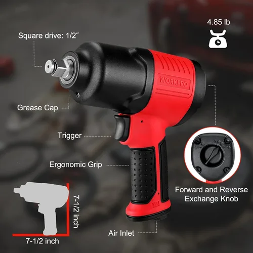 Miniatura 2 de WORKPRO Llave de impacto de aire de 1/2 pulgada, diseño ergonómico, par potente, amplia aplicación