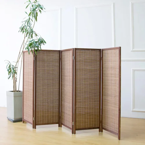 Miniatura 8 de Furnnylane Pantalla divisora corta de habitación de 3 paneles, partición independiente beige, pequeño divisor de panel de bambú para separación