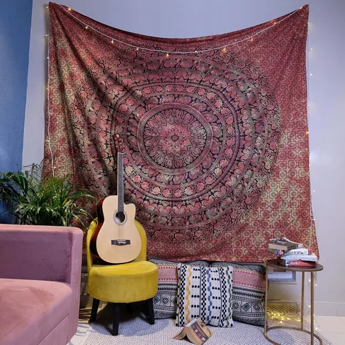 Miniatura 20 de Craft Trade - Tapiz de algodón indio con mandala para pared, decoración estética boho hippie para sala de estar, meditación y dormitorio - Amarillo