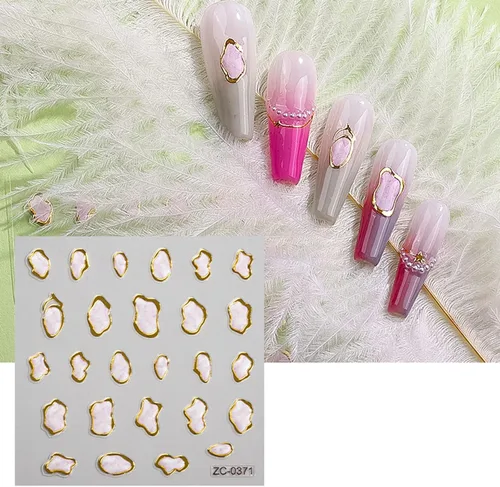 Miniatura 6 de Calcomanías de arte de uñas en relieve dorado 5D, calcomanías de cristal suave, marcos geométricos irregulares, calcomanías de corazón, diseños
