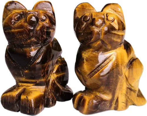 Miniatura 12 de 2 piezas de cristales de labradorita negra natural y piedras curativas, figuras de gato de la suerte talladas en bolsillo, coleccionables de 1.5