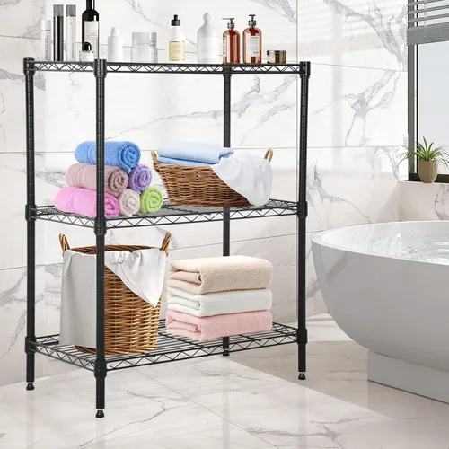 Miniatura 2 de Estantería de alambre ajustable de 3 niveles, estantes de metal con patas niveladoras, estante de almacenamiento para armario, cocina, baño, estante