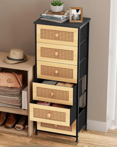 Miniatura 8 de Crestlive Products Cómoda de ratán, torre de almacenamiento alta de tela, cómoda con asas, unidad organizadora para dormitorio, pasillo, entrada