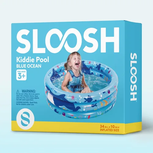 Miniatura 9 de Sloosh Piscina inflable para niños, 34 x 10 pulgadas, piscina inflable para niños, 3 anillos, piscina azul para bebés para niños, hoyo de juego