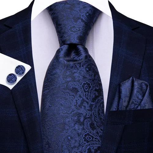 Miniatura 44 de Hi-Tie Corbatas de seda para hombre, diseño de cachemira a rayas, con bolsillo, gemelos cuadrados, conjunto formal de negocios