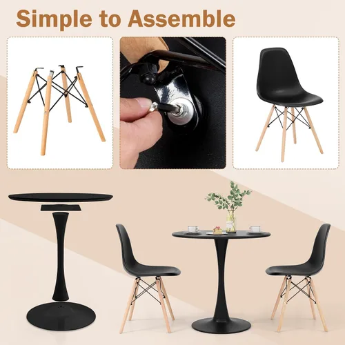 Miniatura 2 de Giantex Juego de mesa de comedor redonda para 2, mesa de cocina de 32 pulgadas y sillas con patas de madera maciza, asientos de plástico, marco