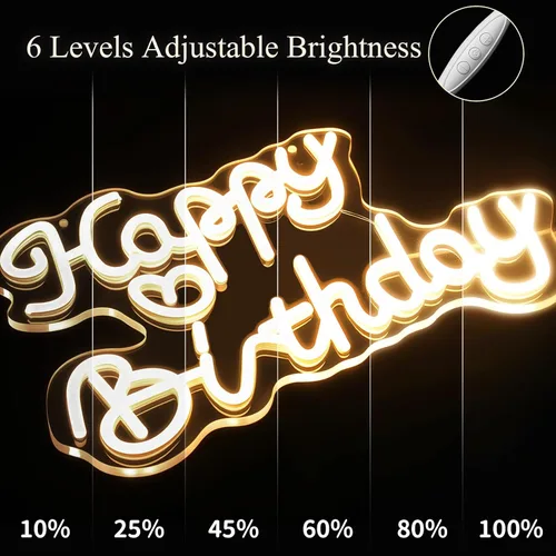 Miniatura 4 de Retisee Letrero de neón de feliz cumpleaños, luz LED blanca cálida, luz USB, fondo iluminado ajustable, brillo ajustable, decoración de pared