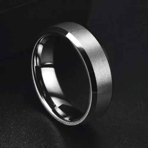 Miniatura 3 de King Will Anillo de boda de tungsteno para hombre, disponible en 15/64 a 25/64 de pulgada (6 a 10 mm), negro/plata, acabado mate, borde pulido
