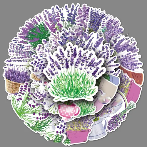 Miniatura 2 de Calcomanías de lavanda, 50 unidades, impermeables, lindas flores, calcomanías para botella de agua, laptop, coches, patineta, teléfono, guitarra