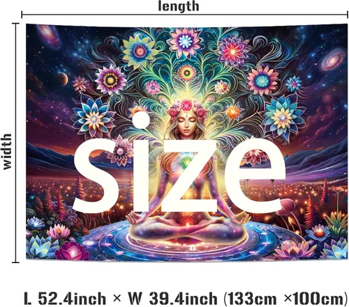 Miniatura 8 de Dermijer - Tapiz de luz negra con siete chacras para yoga y meditación - Tapiz de chacras de flores - Tapiz de galaxia, espacio y planetas - Tapiz
