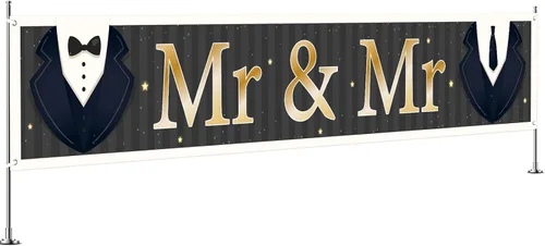 INNORU Cartel grande con texto en inglés "Mr & Sr", letrero de fondo para fiesta de boda gay, cartel de jardín para hombre, despedida de soltera