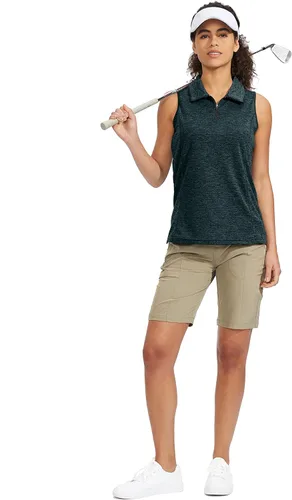 Miniatura 6 de Viodia Camiseta de golf sin mangas para mujer, con cremallera, de secado rápido, camisetas polo para mujer, ropa de golf
