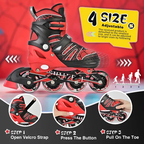 Miniatura 2 de SULIFEEL Patines en línea de unicornio arcoíris para niñas y niños, 4 tamaños, ajustables, con ruedas iluminadas, para niños principiantes D Araña