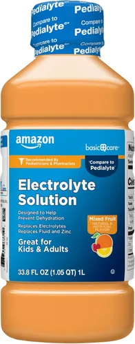 Amazon Basic Care Solución de electrolitos, fruta mixta, diseñada para prevenir la deshidratación, reemplaza a electrolitos, líquidos y zinc, 33.8