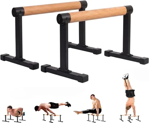Barras paralelas de madera de 20 pulgadas de largo y 12 pulgadas de altura, barra de inmersión con asas gruesas de haya, soportes de flexión para