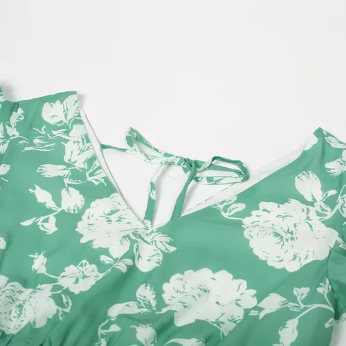 Miniatura 2 de GRACE KARIN Vestido de verano con cuello en V y mangas con volantes para mujer, vestido midi con vuelo y escalonado, vestido de cóctel
