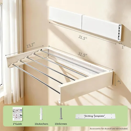 Miniatura 3 de Tendedero de pared de 31.5 pulgadas, estante de secado de ropa plegable de pared, estante de secado de ropa para ahorrar espacio, estante de secado