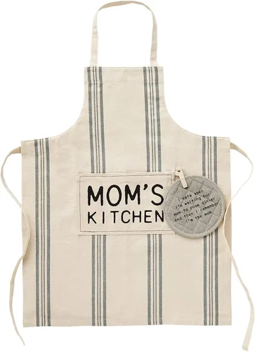 Mud Pie Juego de regalo delantal, cocina de mamás, delantal 34" x 27" | soporte 7 1/2" diámetro