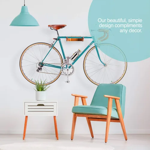 Miniatura 2 de WOKK Soporte de pared para bicicleta de madera, soporte de pared horizontal para bicicleta para el hogar o el garaje, soporte de pared