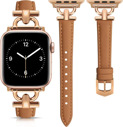 Miniatura 12 de Correa de cuero compatible con las bandas de Apple Watch para mujeres, correa elegante y elegante para iWatch Series 11/10/9/8/7/6/5/4/3/2/1/se
