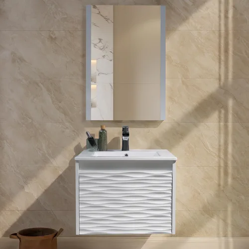 Miniatura 19 de BLOSSOM Tocador de baño blanco de 48 pulgadas con fregadero, tocador de baño flotante de madera con fregadero de 48 pulgadas, espejo, gabinete