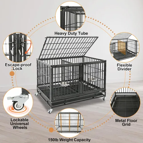 Miniatura 3 de Homey Pet Jaula para perros de 43 pulgadas, apilable, de servicio pesado, perrera para perros, jaula de aseo para perros en interiores con divisor
