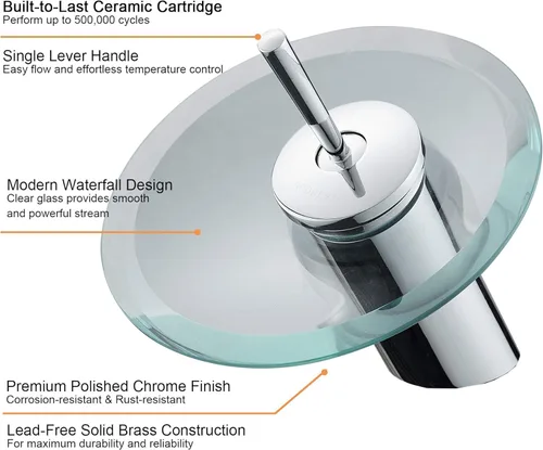 Miniatura 4 de Grifo para lavabo de baño con salida de agua en cascada, diseño único de latón moderno, vidrio circular, grifo para lavamanos, monocontrol