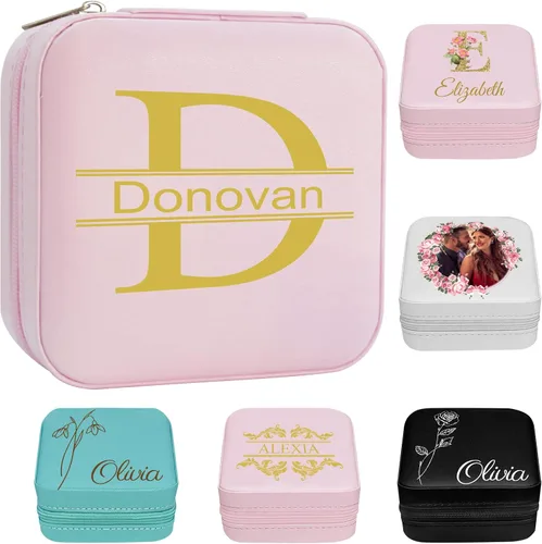 Miniatura 12 de Joyero personalizado para regalos de dama de honor, flor de nacimiento, inicial, joyería de viaje personalizada para mujeres, organizador de joyas